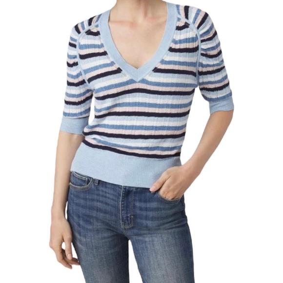WHBM Cashmere-Blend Elbow-Sleeve Shirred Sweater NWT - Picture 1 of 8
